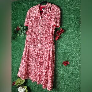 Vintage Carolina Herrera Designer Dress - Red and white polka dot midi dress